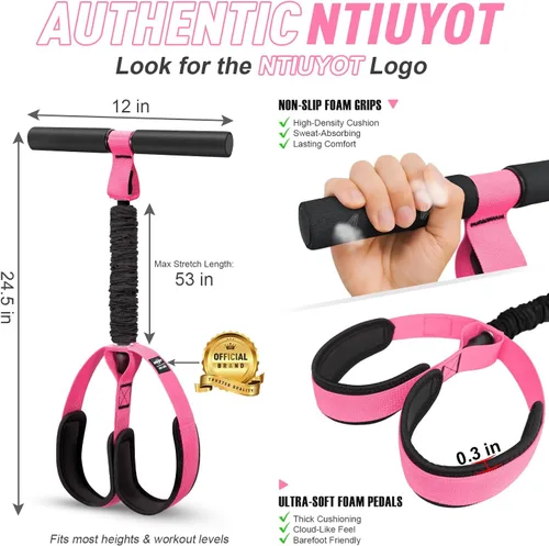 Vista 2 de Pedal Resistance Band with Handle, Upgraded Durable Thickened Latex Tubes and Soft Foam Fabric Foot Pedal, Sit Up Exercise Equipment for Abdomen