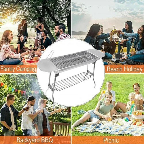 Vista 7 de Al aire libre Campling Refinado Estable Version-2.0 Barbacoa plegable portátil Barbacoa de carbón Estufa Shish Kebab Acero inoxidable BBQ Patio Fold