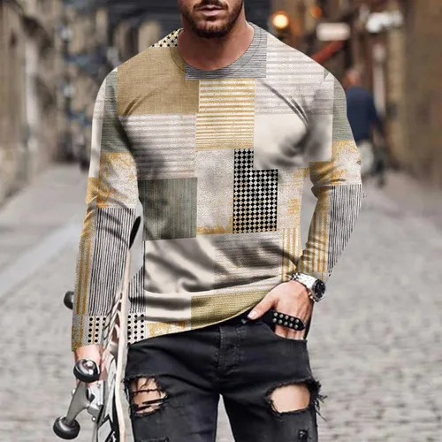 Vista 5 de Blusa vintage de diseñador de otoño para hombre 2023, camiseta casual, diseño abstracto de manga larga, camisas de moda