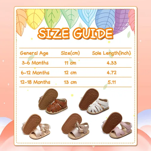 Vista 5 de HONGTEYA Sandalias para bebés y niñas de 0 a 24 meses, zapatos de verano para bebés, suela de goma antideslizante, zapatos de caminar para bebés