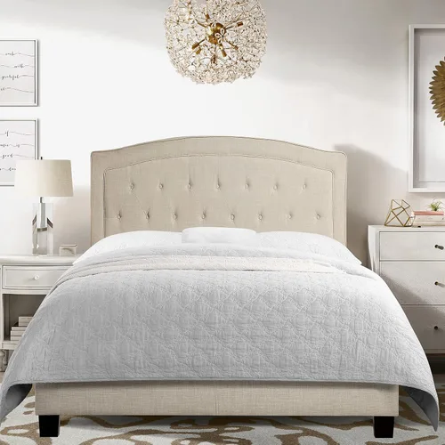 Vista 21 de Rosevera Carlisle Marco de cama con cabecera ajustable con botones para dormitorio, tapizado de lino, soporte de listones de madera, fácil montaje