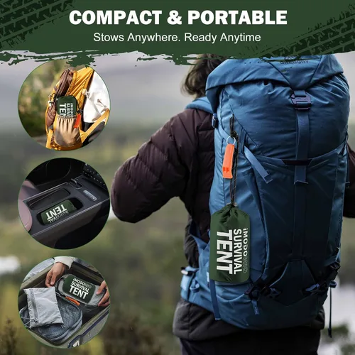 Vista 7 de Emergency Survival Tent Life Shelter - 2 Person Mylar Emergency Shelter Tube Tent with Emergency Whistle & Paracord, All-Weather Essential Survival