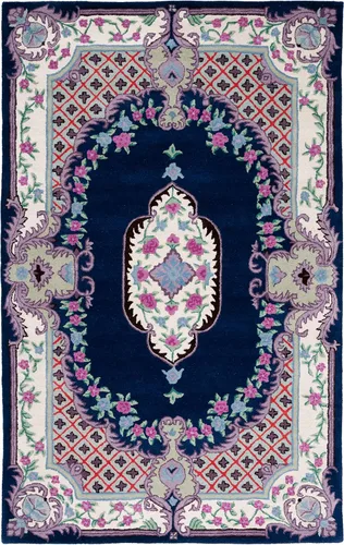 Vista 29 de SAFAVIEH Bellagio Collection - Alfombra decorativa de 2 x 3 pies, azul y rosa, hecha a mano de lana de medallón, ideal para zonas de alto tráfico