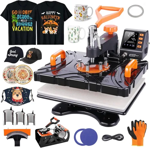 Vista 11 de AKEYDIY Máquina de Prensa de Calor 5 en 1 Mejorada para Camisetas 12X15 Pulgadas, Máquina de Prensa de Camisetas con Giro de 360° para Sublimación