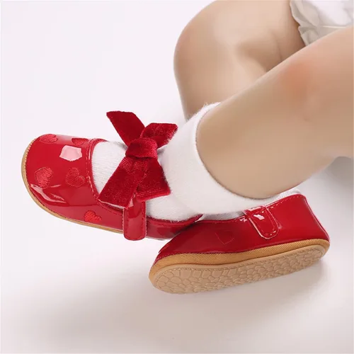 Vista 2 de COSANKIM Zapatos Mary Jane para bebé y niña, suela suave, con lazo, princesa, boda, antideslizantes, para bebé, para primera caminata, zapatos
