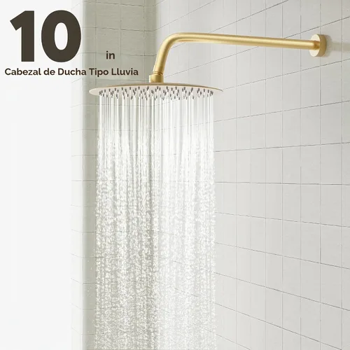 Vista 3 de Gabrylly Sistema de cabezal de ducha dorado, juego de grifo de ducha con válvula de ducha de equilibrio de presión, cabezales de ducha de 10 Oro