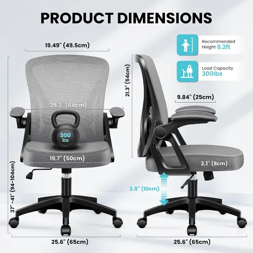 Vista 2 de Silla de oficina, sillas ergonómicas de escritorio para computadora, cómoda silla de malla transpirable con soporte lumbar ajustable y brazos Gris