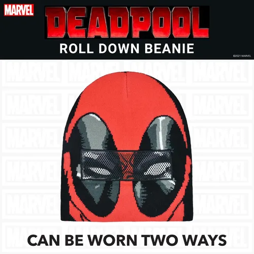 Vista 3 de Concept One Marvel Deadpool - Gorro con puños enrollables, rojonegro, talla única, RojoNegro