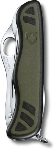 Vista 2 de Victorinox - Cuchillo suizo para soldado 08, 10 funciones, color oliva/negro Large one-handed lock blade with wavy edge, wood saw, screwdrivers