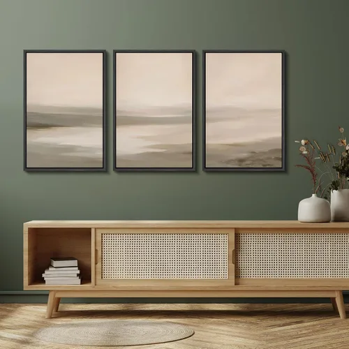 Vista 373 de SIGNFORD - Set de obras de arte en lienzo enmarcado para pared, ilustraciones abstractas de neblina del desierto en tonos neutros beige y marrón