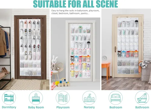 Vista 7 de Tiblue Organizador de Zapatos Sobre la Puerta 35 Bolsillos de Malla Organizador de Zapatos Colgante Estante para Zapatos Para Puerta Armario Entrada