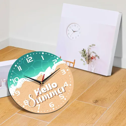 Vista 6 de Reloj para sala de estar, Hello, reloj de pared de verano, silencioso sin tictac, funciona con pilas, 10 pulgadas, decoración del hogar para sala