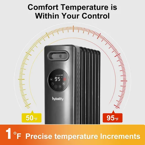 Vista 6 de hykolity - Radiador eléctrico de aceite, portátil, de 1500 W. Calentador radiante para toda la habitación con termostato ajustable, control remoto