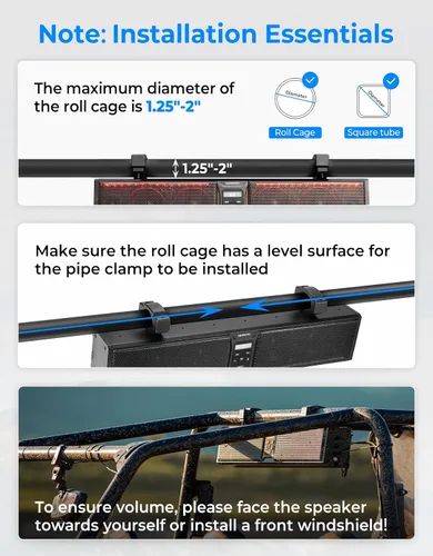 Vista 9 de KEMIMOTO 6-Speaker Metal UTV Sound Bar Compatible with RZR Can-Am Golf ATV