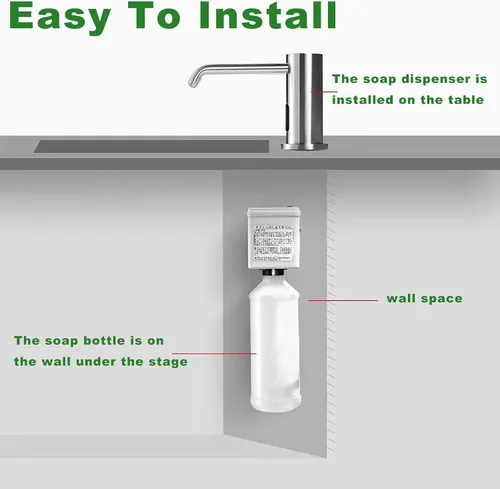 Vista 6 de Dispensador automático de jabón sin contacto para cocina y baño, dispensador de jabón líquido eléctrico de níquel cepillado integrado con gran