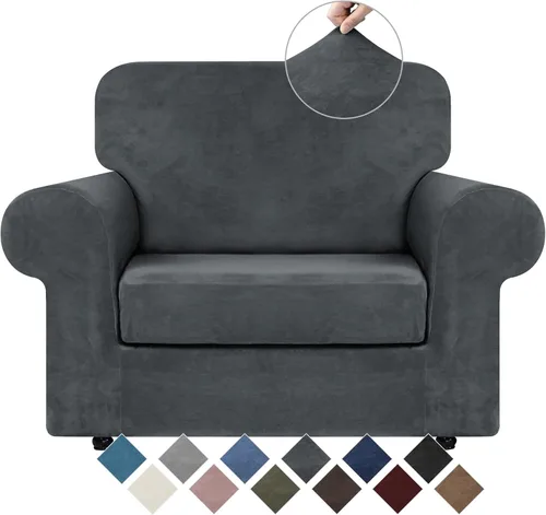 Vista 14 de WEERRW 4 Piezas Fundas de Terciopelo de Alta Elasticidad para Sofá de 3 Cojines Fundas de Sofá, Protector de Muebles Lavable con Parte Inferior