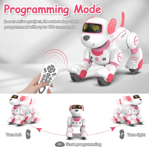 Vista 4 de SONOMO Juguete de Perro Robot con Control Remoto, Juguetes de Cachorro Robótico Interactivos - Robot Perro de Acrobacias Divertido y Programable