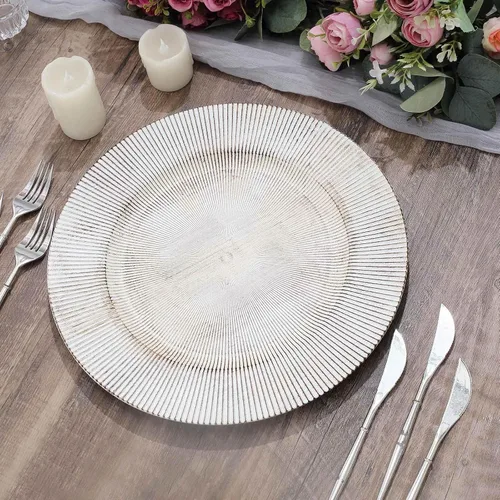 Vista 27 de Efavormart - Paquete de 6 platos de carga de plástico acrílico con relieve de encaje rústico dorado de 13 pulgadas