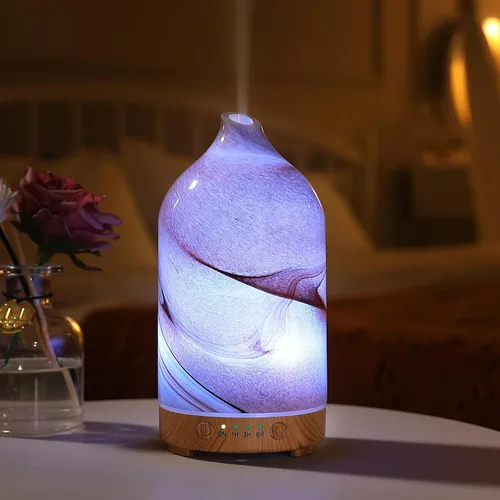Vista 8 de Difusor de aceite esencial soplado a mano de vidrio, difusor de aromaterapia - difusor de aroma ultrasónico de niebla fría, silencioso con apagado