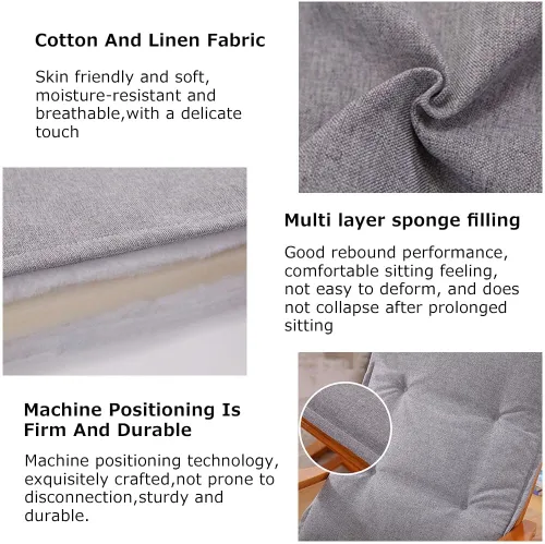 Vista 3 de CARTBAE Cojín antideslizante para silla mecedora de algodón y lino, almohadillas integradas para silla mecedora con lazos