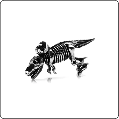 Vista 4 de Collar con colgante de esqueleto de dinosaurio de acero de titanio punk, cadena de caja de 24 pulgadas