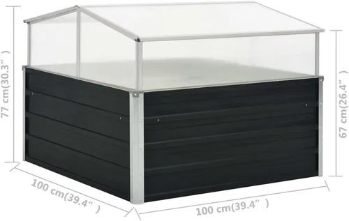 Vista 7 de Invernadero antracita de 39.4 x 39.4 x 30.3 pulgadas, acero galvanizado, cama de jardín elevada, macetas al aire libre para jardín de hierbas