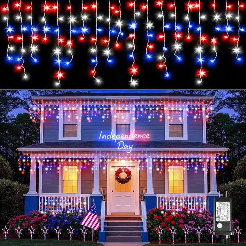 Vista 19 de Luces de carámbano, luces de Navidad de 33 pies con 400 LED, 75 caídas, 8 modos, enchufable e impermeable, para festividades, boda, fiesta, hogar