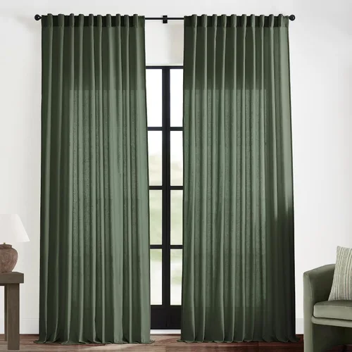 Vista 39 de XTMYI - Cortinas transparentes de 54 pulgadas de largo, juego de 2 paneles para baño, cortinas cortas de lino y algodón con semi privacidad
