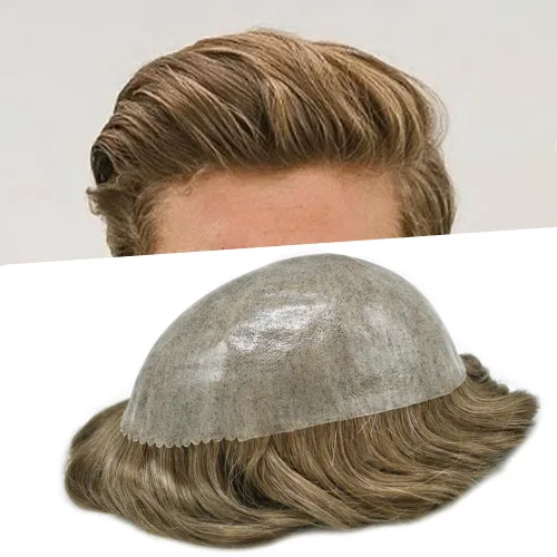 Vista 176 de Toupee para hombre 100% cabello humano real tupé para hombres 0.004 in piel de poliuretano para hombre, sistema de reemplazo de piezas de pelo