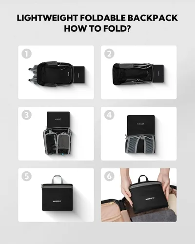 Vista 5 de WATERFLY Mochila pequeña y ligera y plegable: 15L Mini mochila de senderismo plegable - Mochila de día compacta ultraligera para mujeres y hombres