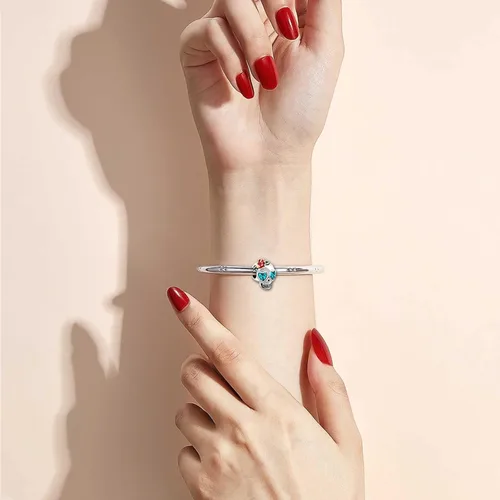 Vista 4 de KunBead Dijes de cuentas de corazón de calavera de azúcar compatibles con pulseras Pandora para mujeres y niñas