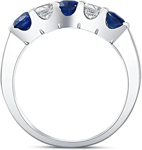 Vista 2 de Anillo de aniversario de bodas de cinco piedras con diamantes de zafiro azul de 1 qt en oro blanco de 14 quilates