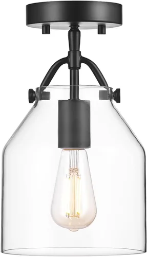 Vista 4 de GLOBE Electric 66000080 Lámpara de techo empotrada de 1 luz, negro mate, pantalla de vidrio angular, accesorios de iluminación de techo