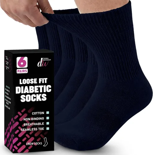 Vista 16 de Debra Weitzner Diabetic Socks For Men and Women Loose Fit Non-Binding Cotton Crew Socks 6 Pairs 6 pares de color beige