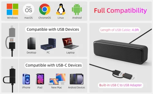 Vista 4 de Altavoces de computadora para PC de escritorio, altavoces externos para laptop, mini barra de sonido de computadora para PC, altavoces con conexión