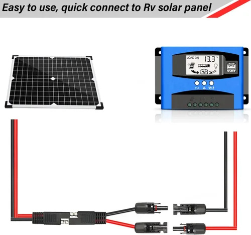 Vista 7 de 2 piezas de 1 pie de cable adaptador de panel solar a SAE - Cable de extensión de conector SAE 10AWG para kit de cargador de batería de panel solar