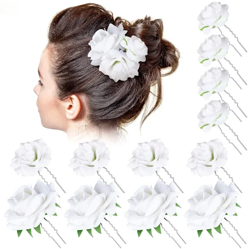 Vista 9 de BBTO 12 pinzas para el pelo de rosas, accesorios mexicanos para bailarinas de flamenco, mujeres, flores mexicanas, clips de flores para novia, Negro