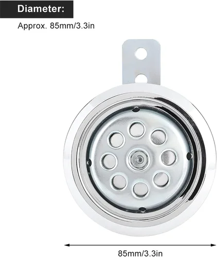Vista 2 de Acouto Bocina Universal para Motocicleta 105dB 12V 85mm de Metal Cromado Plateado
