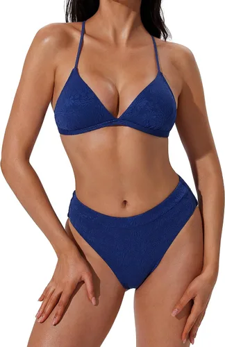 Vista 31 de SUUKSESS - Conjunto de bikini de dos piezas para mujer, con cintura alta y corte sexy, estilo triángulo 127 verde militar