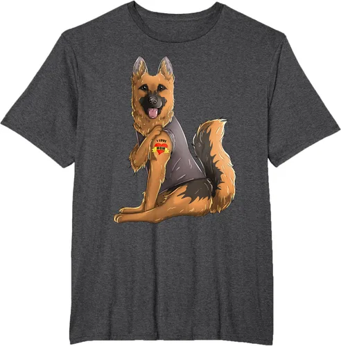 Vista 13 de Camiseta de perro con tatuaje de pastor alemán I Love Mom para el día de la madre, Negro, S