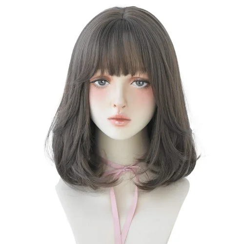 Vista 11 de Peluca de Cabello Largo Negro Liso con Flequillo Sintética de Alta Densidad Peluca de Cabello Largo para Mujeres (negro) Long Straight Black with