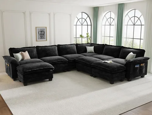 Vista 14 de KKL Sofá Seccional Modular de 89 Pulgadas, Sofá de Amor de 2 Asientos Sofá Nube con Asiento Profundo, Sofás Seccionales de Chenilla para Sala