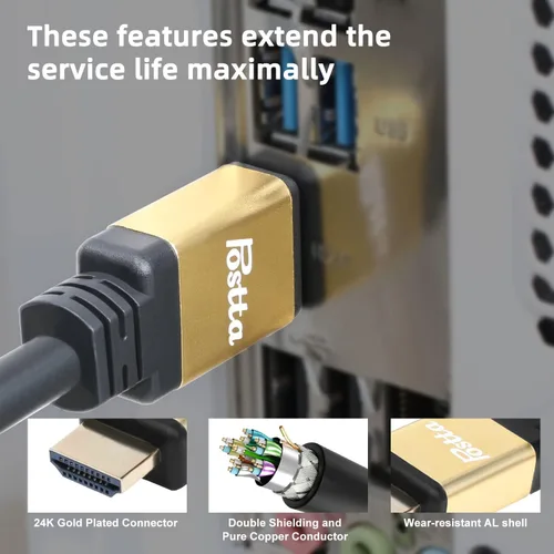 Vista 4 de Postta Ultra HDMI 2.0 V Cable de soporte 4K 2160P, 1080P, 3D, retorno de audio y Ethernet Dorado