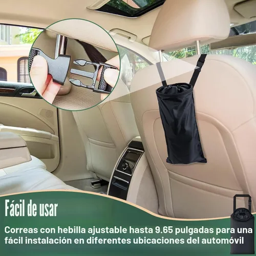 Vista 4 de ecocstm 2 piezas de bolsas de basura para coche, bolsa de basura para coche lavable y colgante, cubo de basura desmontable con ventilación elástica