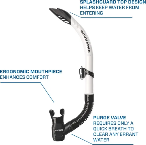 Vista 4 de SCUBAPRO Escape semi-seco Snorkel, con válvula de purga y diseño de tapa de barril de protección contra salpicaduras Blanco