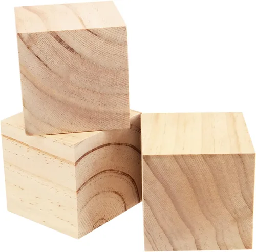 Vista 3 de NINGWAAN - 45 cubos de madera para manualidades de 2 pulgadas, bloques cuadrados para tallar madera, cubos de madera sin terminar, bloques de madera