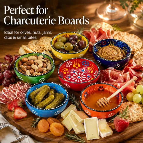Vista 5 de BCS Juego de 6 cuencos de cerámica pequeños para inmersión, tabla de preparación de cocina y charcutería, plato de salsa de soja, platos decorativos
