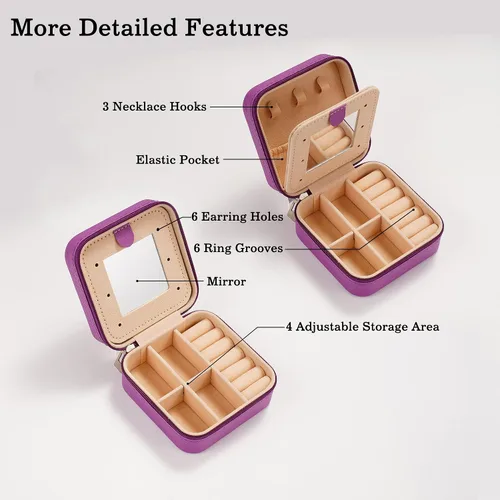 Vista 2 de Joyero pequeño para niñas, joyero con inicial de viaje para niñas Caja organizadora de joyas pequeña Joyero de viaje organizador de joyero Mini
