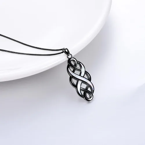 Vista 5 de YFN Collar con colgante de ópalo creado con nudo celta irlandés, collares negros de plata esterlina para mujeres y hombres de 18 pulgadas