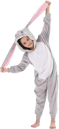 Vista 2 de Disfraz de mameluco para niños y niñas, disfraz de Halloween de una pieza de franela con capucha